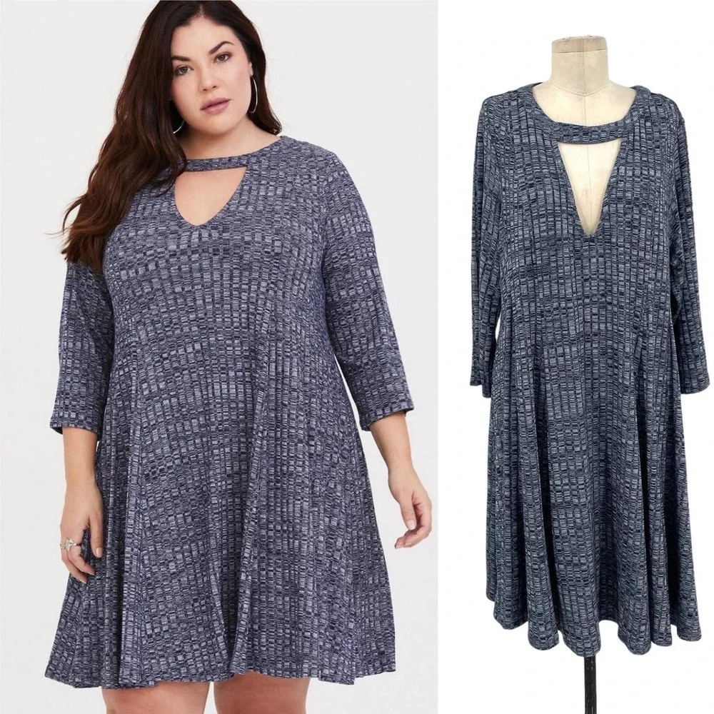 Torrid Mini‎ Rib Knit Mock Neck Dress In the Navy Blue Plus Size 2X